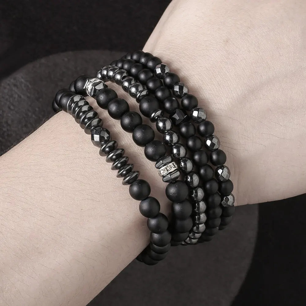 5Pcs/Set Couples Matte Bracelets Fashion Natural Stone Multi-layer Beads Charm Bracelets For Women Men Wrist Accessories