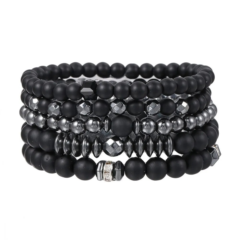 5Pcs/Set Couples Matte Bracelets Fashion Natural Stone Multi-layer Beads Charm Bracelets For Women Men Wrist Accessories