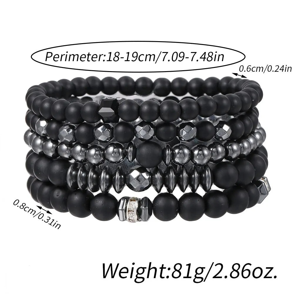 5Pcs/Set Couples Matte Bracelets Fashion Natural Stone Multi-layer Beads Charm Bracelets For Women Men Wrist Accessories