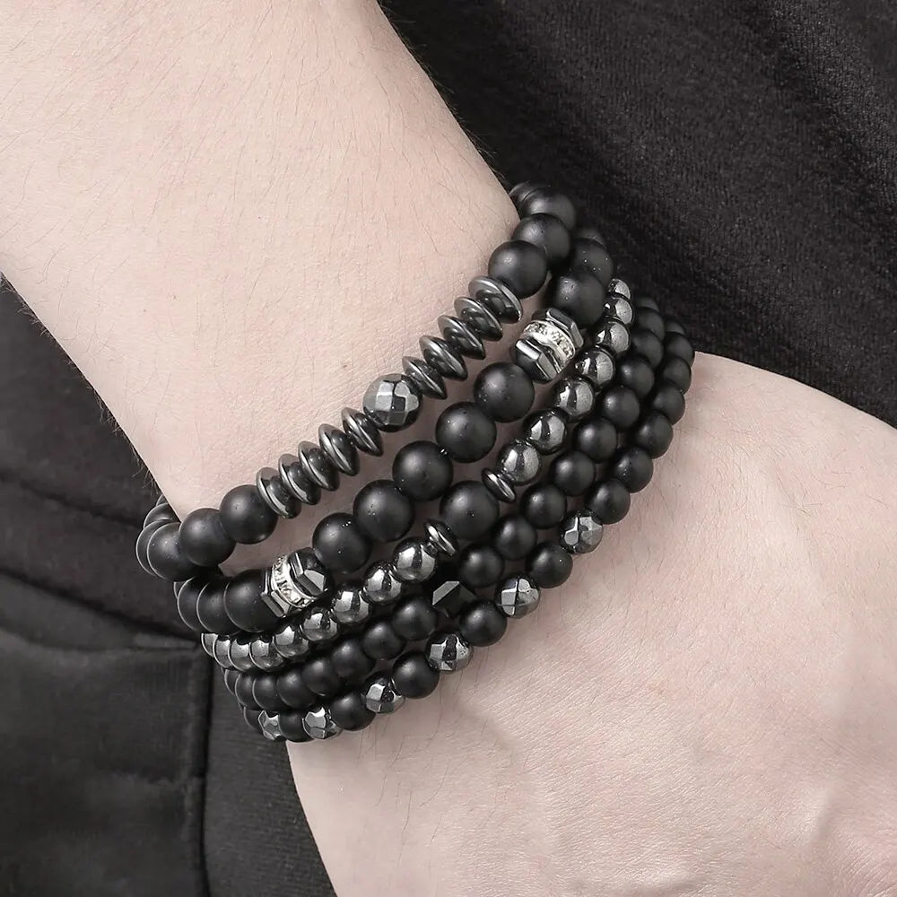 5Pcs/Set Couples Matte Bracelets Fashion Natural Stone Multi-layer Beads Charm Bracelets For Women Men Wrist Accessories